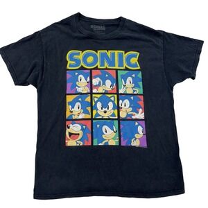 Vintage Sonic The Hedgehog Sega Video Men L Shirt Black Graphic Speck  Japan Y2K